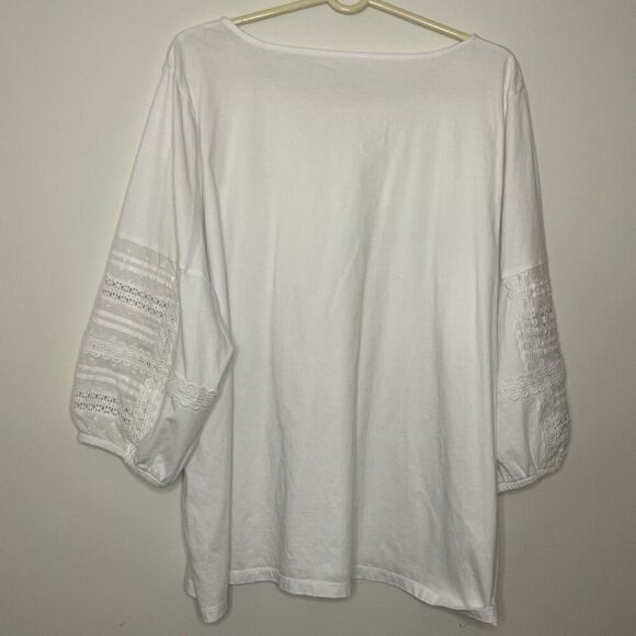 TALBOTS White Embroidered Crochet Trim 3/4 Sleeve Cotton Blouse Cottage Size 3XL - Picture 8 of 8